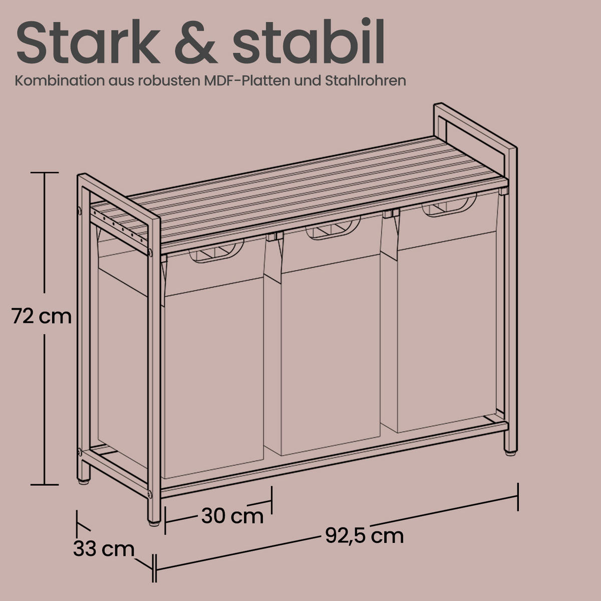 WÄSCHEKORB - Eichefarben/Schwarz, Trend, Holzwerkstoff/Textil (92,5/72/33cm) - Boxxx