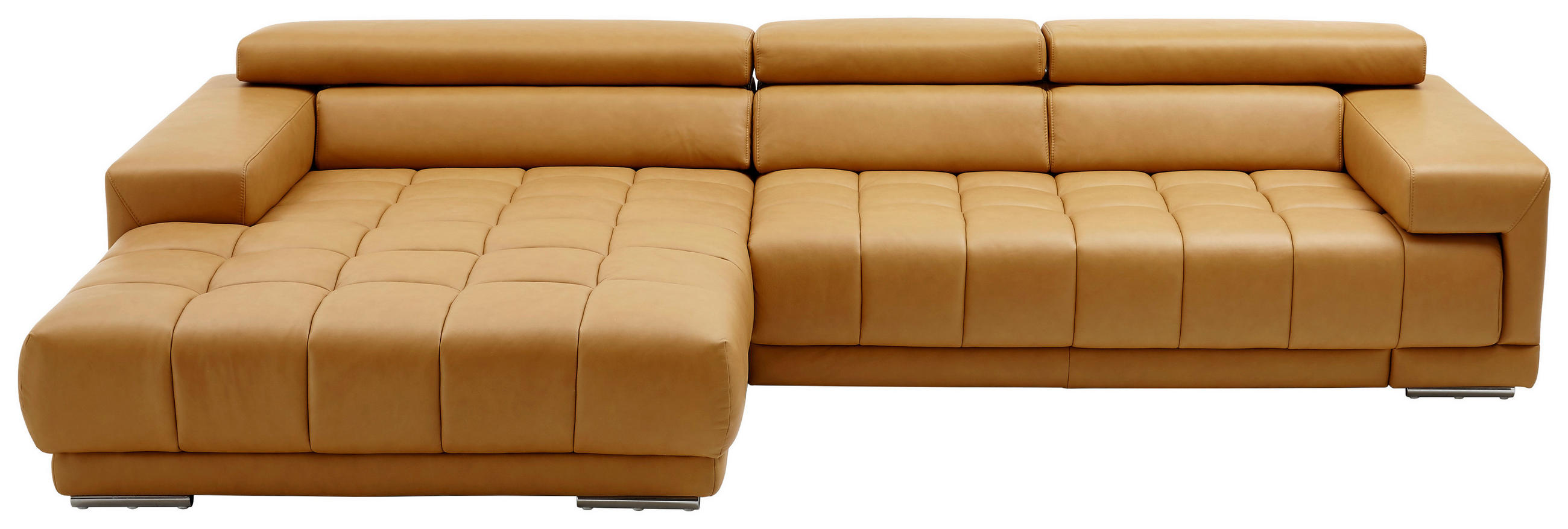 ECKSOFA in Echtleder Currygelb  - Currygelb/Alufarben, Design, Leder/Metall (190/335cm) - Beldomo Speed