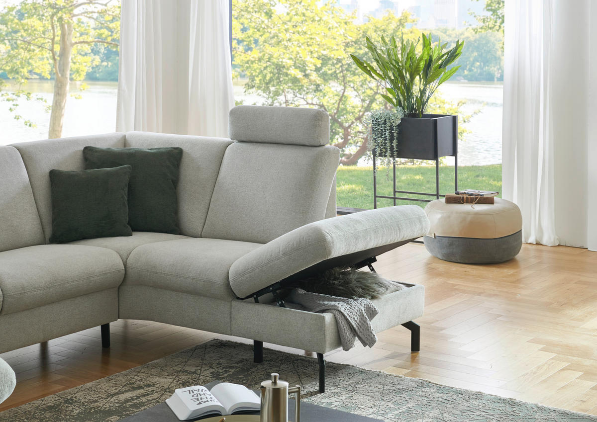 WOHNLANDSCHAFT Flachgewebe Ecru  - Ecru/Schwarz, Konventionell, Textil/Metall (170/307/190cm) - Beldomo Comfort