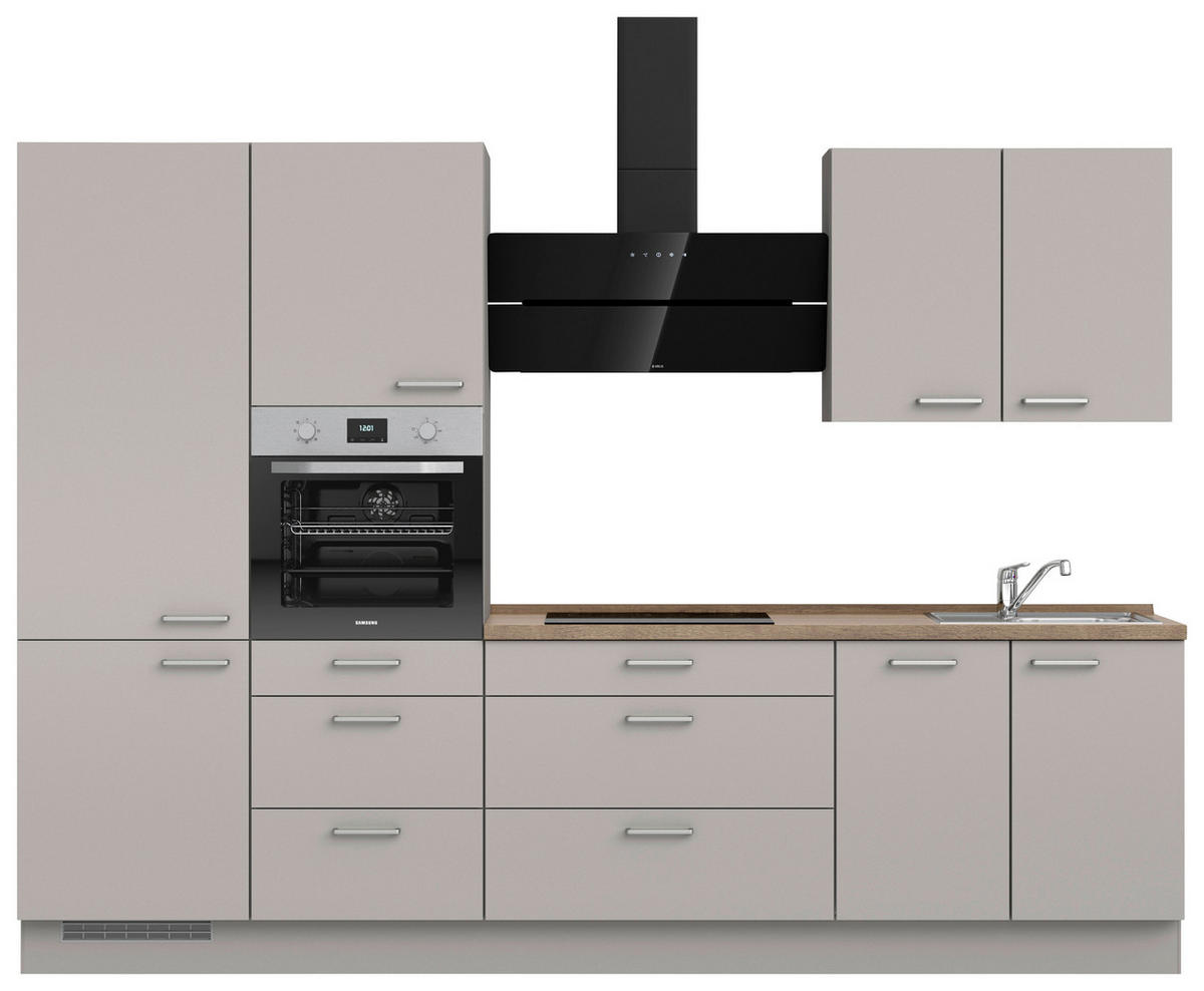 KÜCHENLEERBLOCK 300 cm   in Grau, Eiche dunkel  - Eiche dunkel/Edelstahlfarben, MODERN, Holzwerkstoff/Metall (300cm) - Nobilia