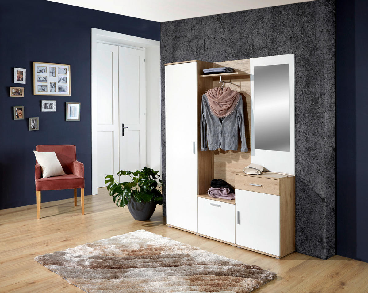 GARDEROBE 5-teilig  in 150/190/29 cm  - Eichefarben/Weiß, MODERN, Glas/Holzwerkstoff (150/190/29cm) - MID.YOU
