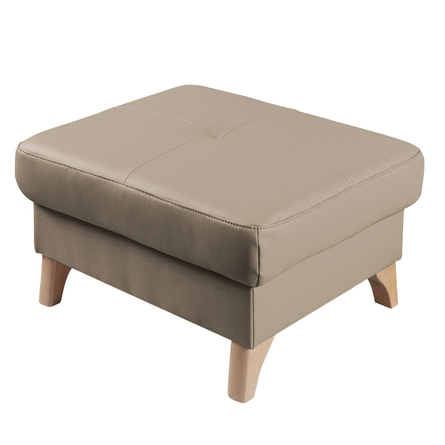 HOCKER Lederlook Echtleder Hellgrau  - Buchefarben/Hellgrau, Design, Leder/Holz (70/44/60cm) - Livetastic