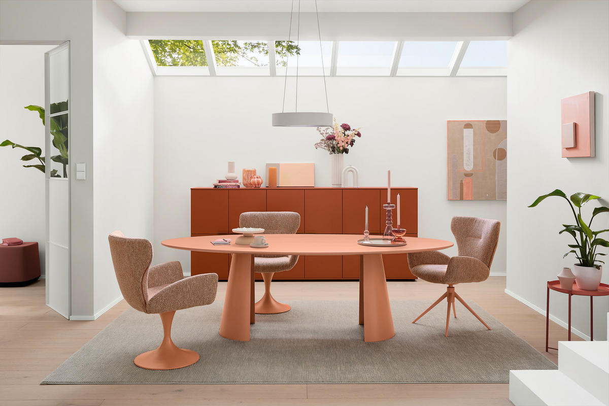 ESSTISCH 200/110/76 cm Nachbildung  Holzwerkstoff in verschiedenen Größen erhältlich, in verschiedenen Holzarten erhältlich, in verschiedenen Holzdekoren erhältlich, Variantenauswahl oval Pink  - Pink, Design, Holzwerkstoff (200/110/76cm) - Musterring