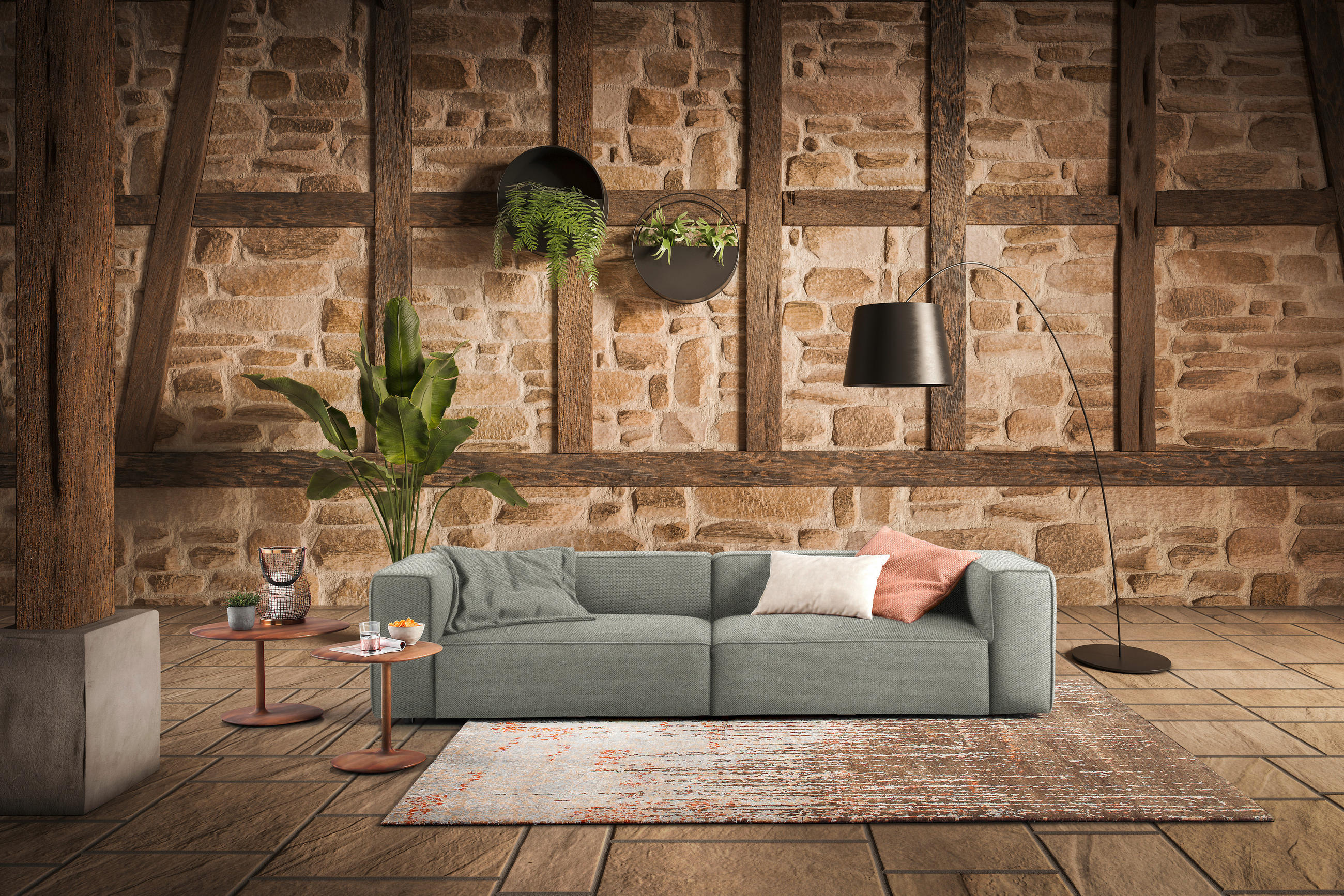 VIERSITZER-SOFA in Chenille Greige  - Greige/Schwarz, Design, Kunststoff/Textil (300/66/104cm) - W.Schillig