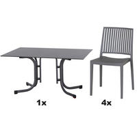 GARTENGARNITUR 5-teilig Stahl  - Grau, Basics, Kunststoff/Metall (90/80/140cm) - Siena Garden