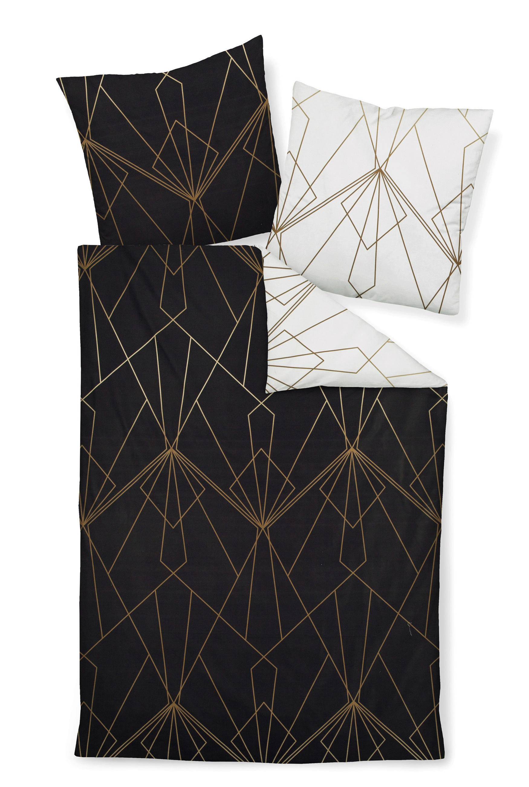 Janine Wendebettwäsche J.d. Braun, Schwarz, Weiß 200x200 cm