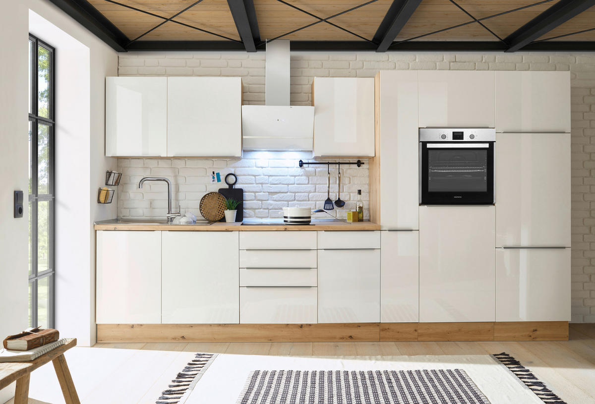 MODULKÖK 370 cm   i ek Artisan, vit högglans  - aluminiumfärg/vit högglans, Lifestyle, trämaterial/plast (370cm) - Respekta