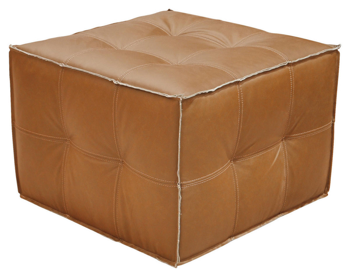 HOCKER Holz, Leder Cognac  - Cognac/Schwarz, Lifestyle, Leder/Holz (65/44/65cm) - Landscape