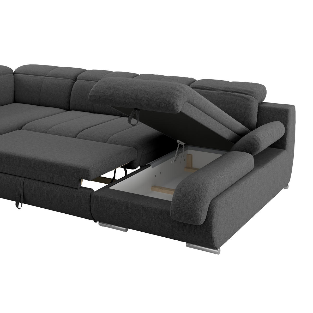 WOHNLANDSCHAFT MULTI Schwarz Chenille  - Chromfarben/Schwarz, MODERN, Textil/Metall (228/345/184cm) - Livetastic