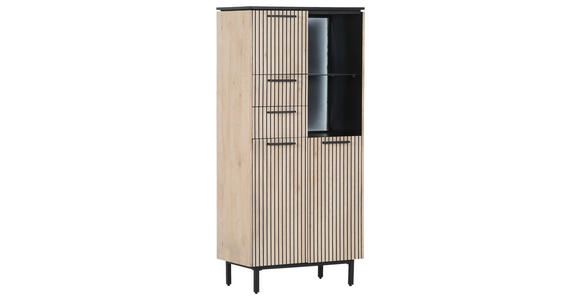 VITRINE in Schwarz, Eichefarben  - Eichefarben/Schwarz, Trend, Holzwerkstoff/Metall (75/160/42cm) - Carryhome