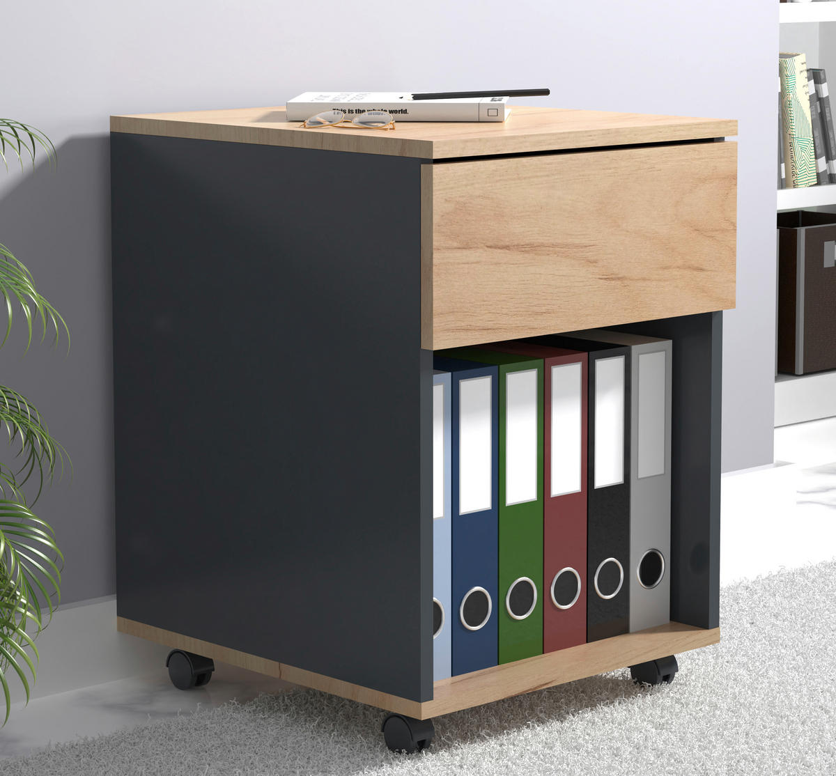 ROLLCONTAINER Honigeiche, Anthrazit  - Honigeiche/Anthrazit, MODERN, Holzwerkstoff/Kunststoff (39/55/45cm) - MID.YOU