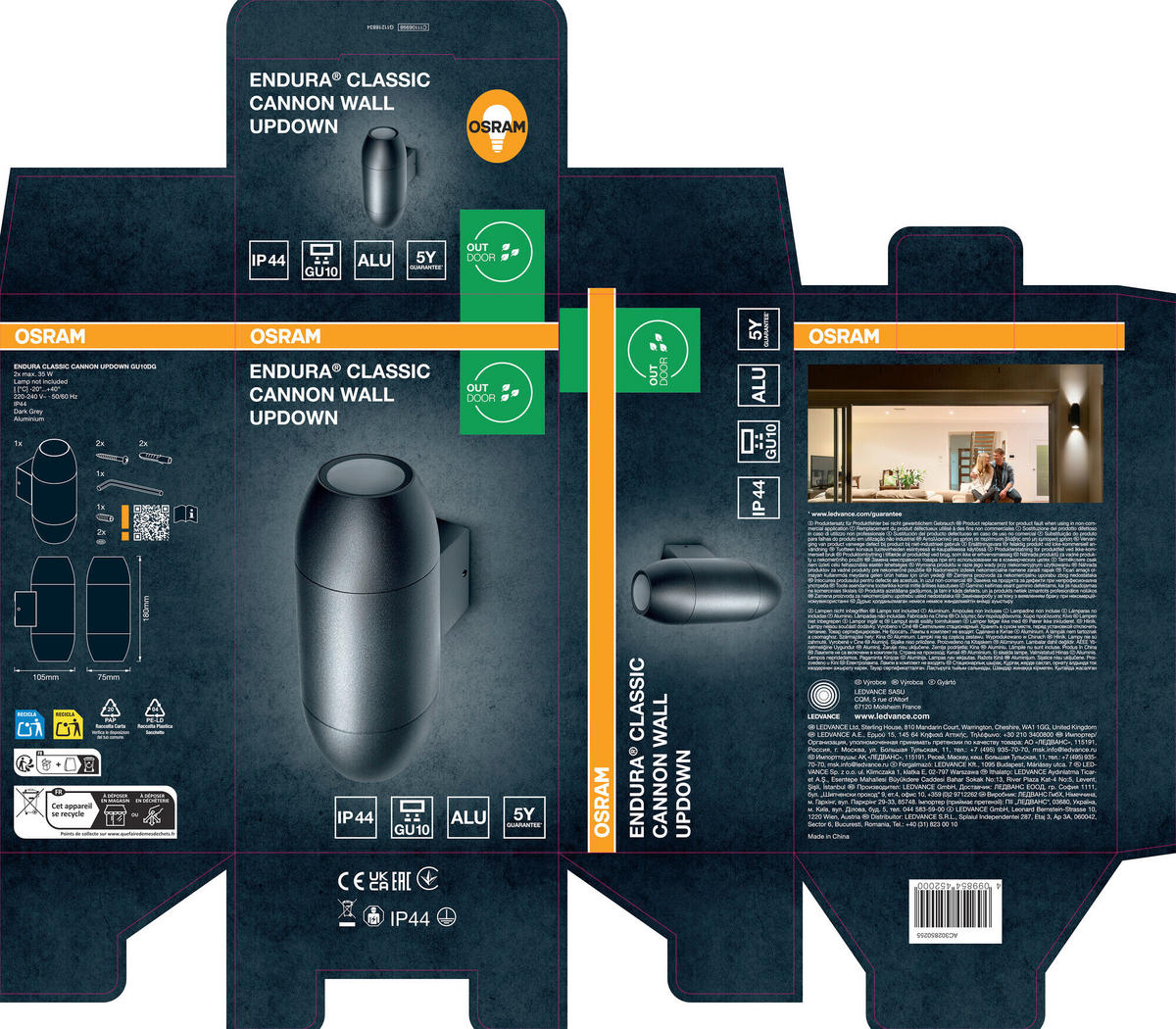 AUßENLEUCHTE 10,5/7,5/18 cm   - Dunkelgrau, Basics, Glas/Metall (10,5/7,5/18cm) - Osram