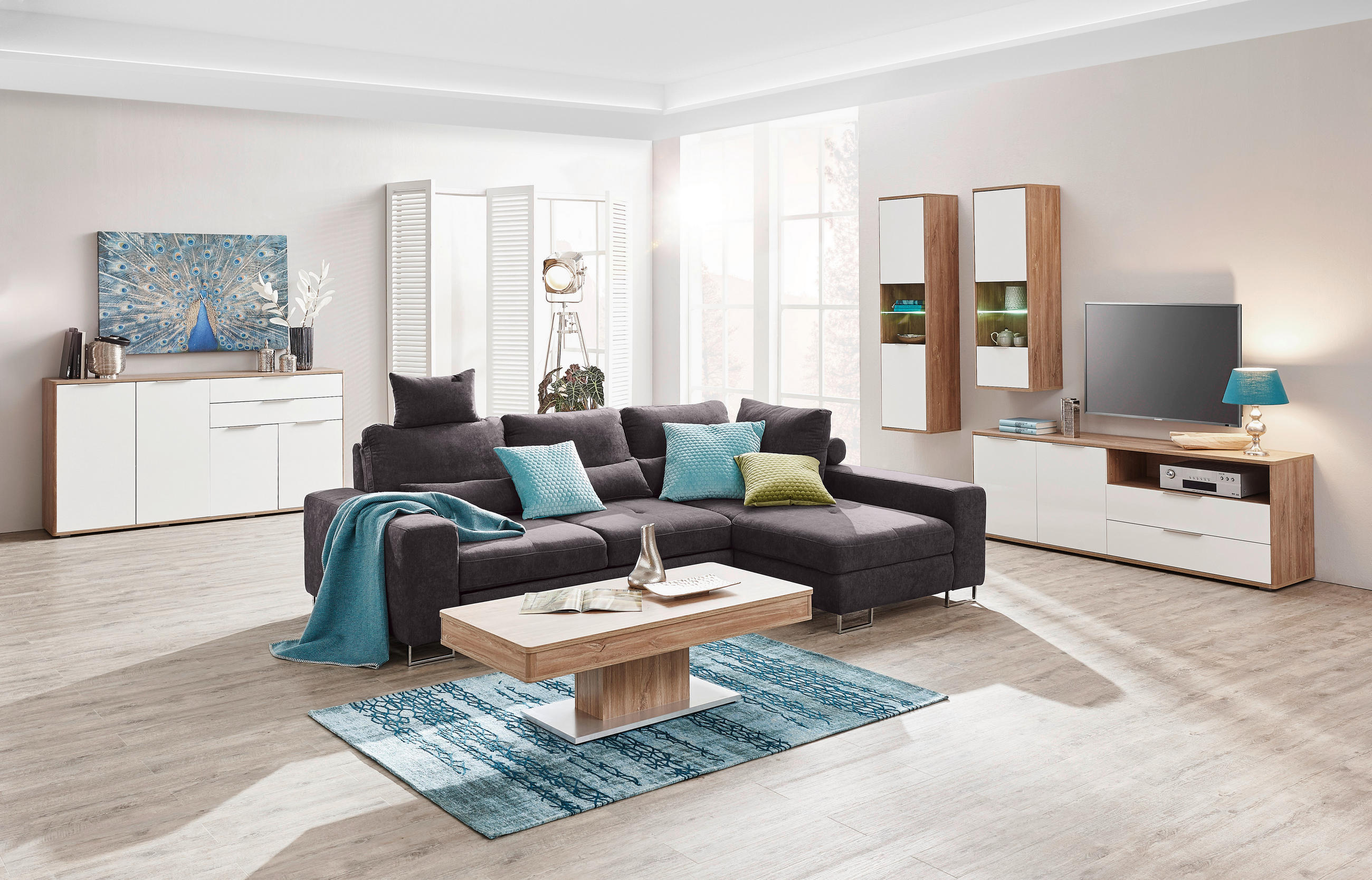 ECKSOFA in Flachgewebe Dunkelbraun  - Dunkelbraun, Design, Textil/Metall (260/188cm) - Hom`in