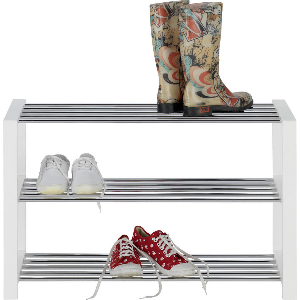 Thumbnail - Carryhome Schuhregal, Weiß, Chrom, Metall, Holzwerkstoff, 80x50x30 cm, Typenauswahl, Garderobe, Schuhaufbewahrung, Schuh...