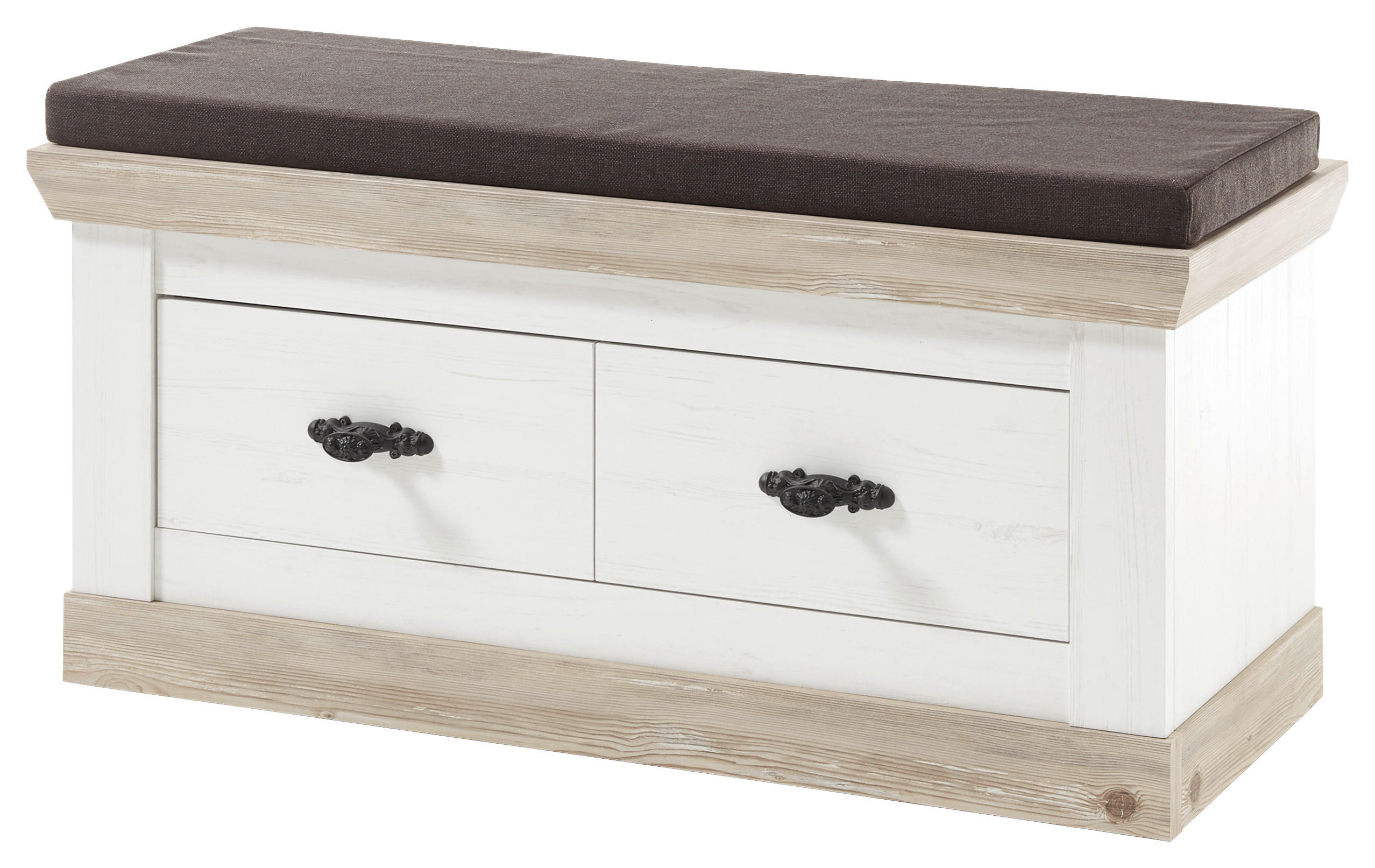 Thumbnail - Mid.you Garderobenbank, Pinien, Hellbraun, Metall, 2-Sitzer, 2 Schubladen, 107x55x45 cm, Garderobe, Garderobenbänke