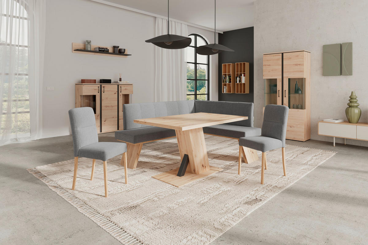 ECKBANK 185/150 cm Webstoff Grau   - Eichefarben/Grau, KONVENTIONELL, Textil (185/150cm) - Livetastic