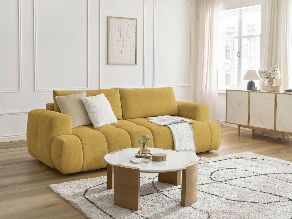 SCHLAFSOFA FUJI Leinenoptik Gelb  inkl.  - Gelb/Schwarz, MODERN, Kunststoff/Textil (251/113/88cm)