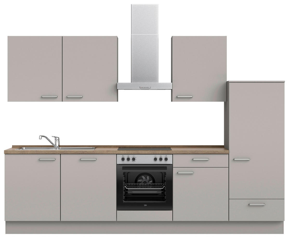 KÜCHENLEERBLOCK 300 cm   in Grau, Eiche dunkel  - Eiche dunkel/Edelstahlfarben, MODERN, Holzwerkstoff/Metall (300cm) - Nobilia