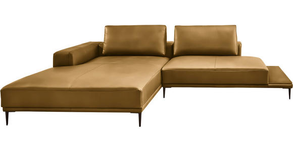 ECKSOFA  in Echtleder Senfgelb  201/304 cm  - Senfgelb/Schwarz, Design, Leder/Metall (201/304cm) - Belluti