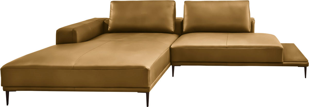 ECKSOFA Echtleder Senfgelb  - Senfgelb/Schwarz, Design, Leder/Metall (201/304cm) - Belluti