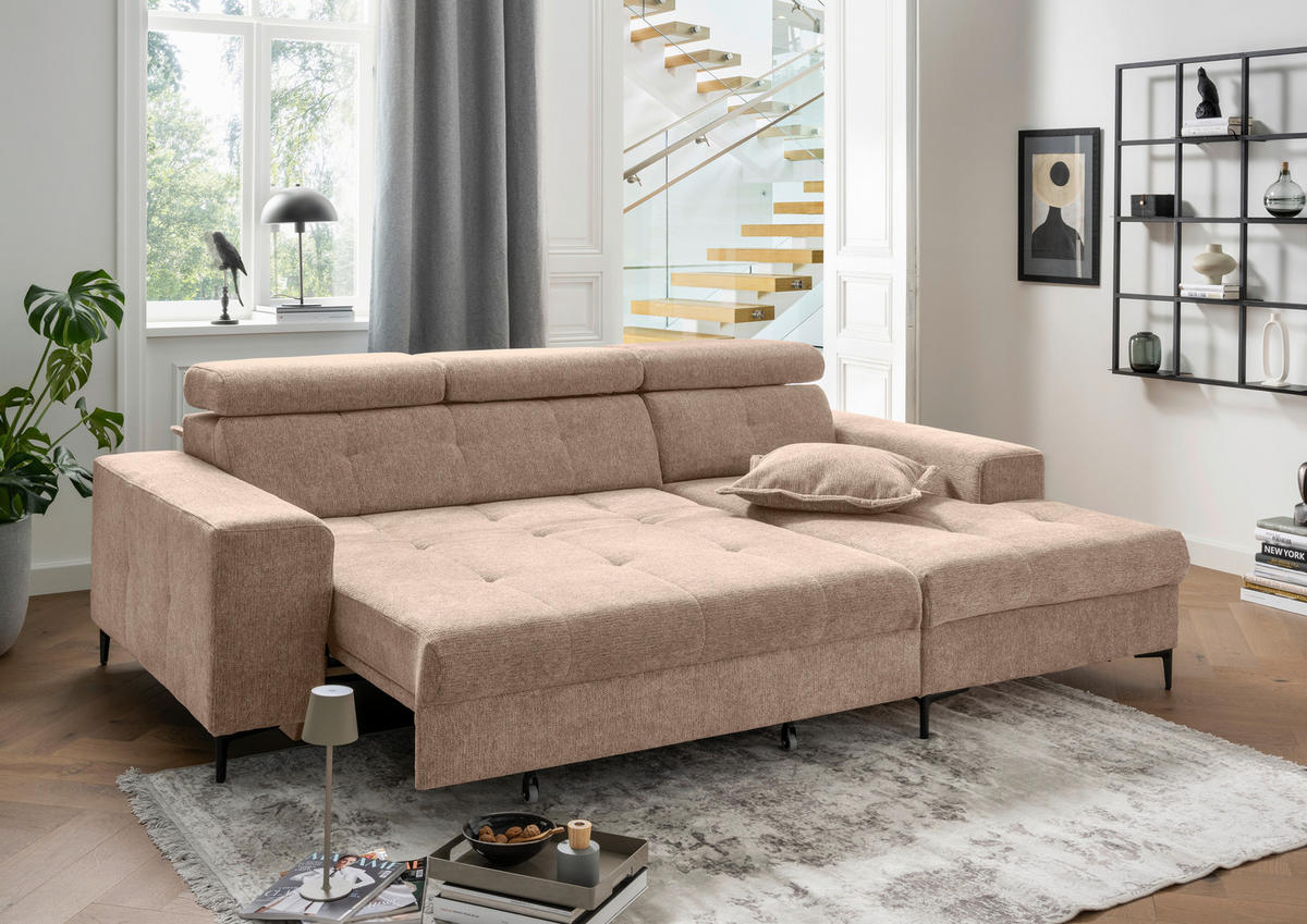 ECKSOFA Chenille Hellbraun  - Hellbraun/Schwarz, Basics, Textil/Metall (270/186cm) - Livetastic