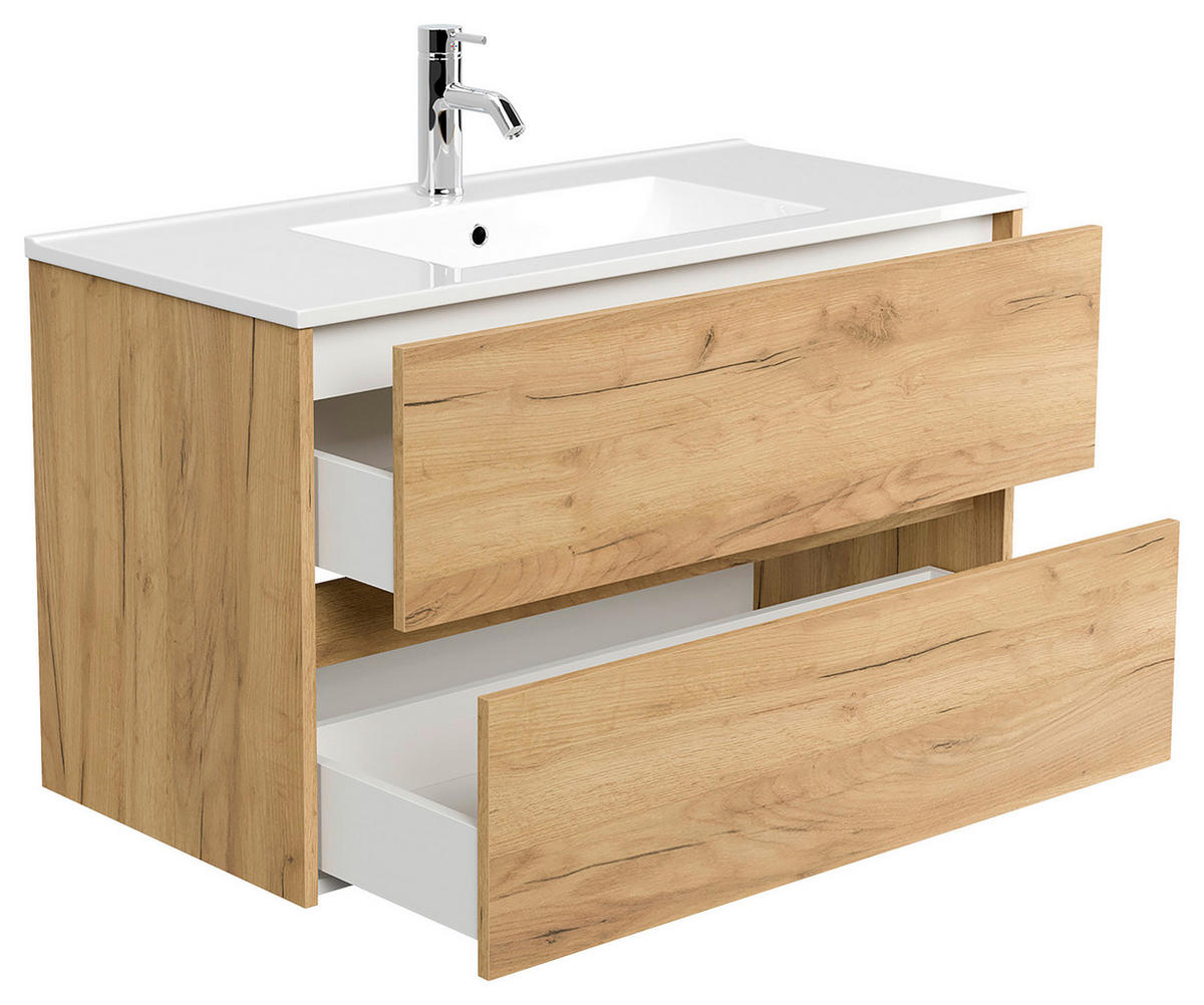 WASCHTISCHKOMBI 100 cm  - Eichefarben/Weiß, MODERN, Keramik/Holzwerkstoff (100cm) - MID.YOU