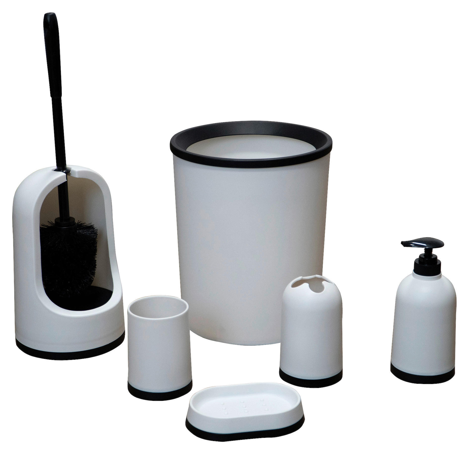BAD-ACCESSOIRE-SET Kunststoff  - Schwarz/Weiß, Basics, Kunststoff - Sadena