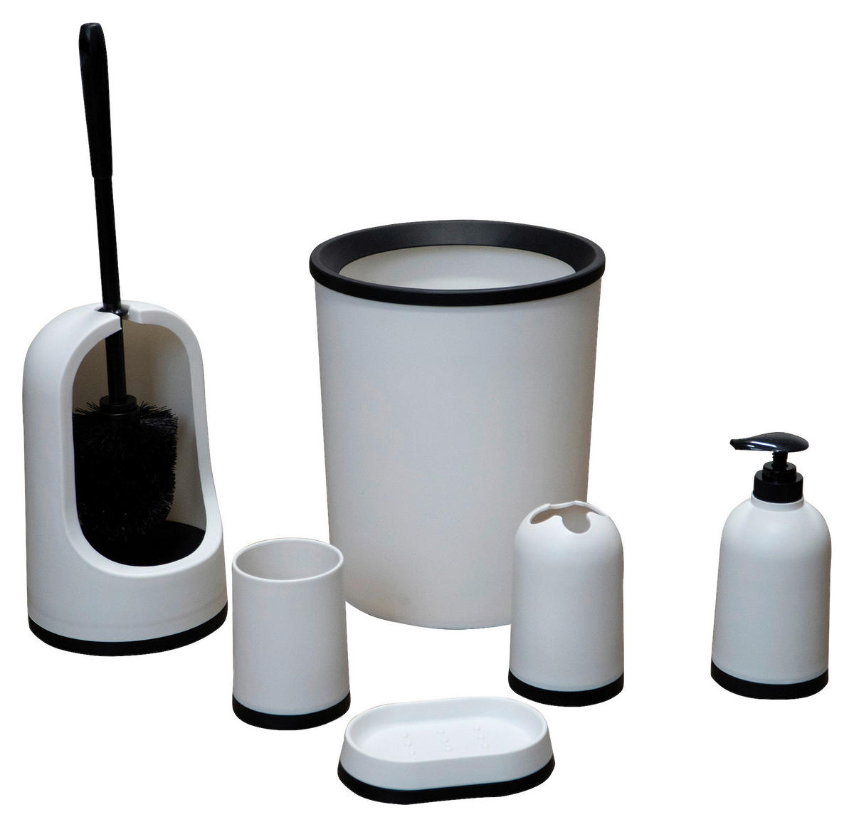 BAD-ACCESSOIRE-SET Kunststoff  - Schwarz/Weiß, Basics, Kunststoff - Sadena
