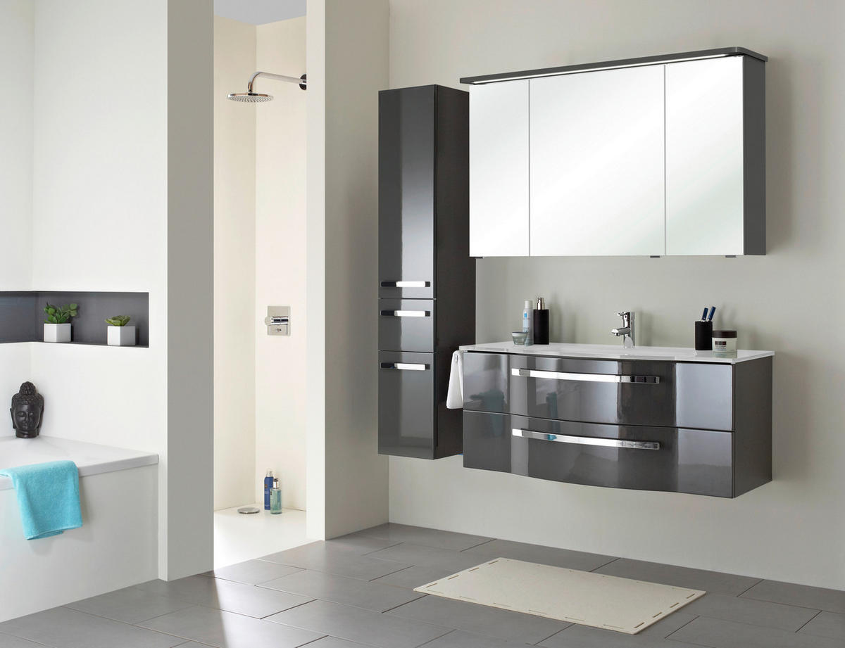 BADEZIMMER 3-teilig  in 120 cm  - Chromfarben/Grau Hochglanz, Basics, Glas/Holzwerkstoff (120cm) - Sadena