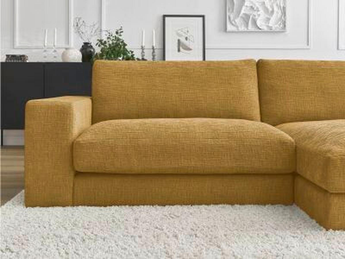 ECKSOFA Ottomane rechts  LEONARD  Gelb Struktur  - Gelb/Schwarz, MODERN, Kunststoff/Textil (274/159cm)