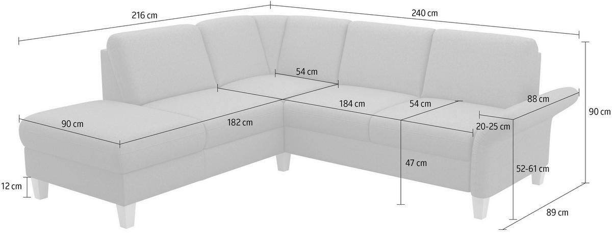 ECKSOFA ROCHELLE E Grau Flachgewebe  - Eichefarben/Grau, KONVENTIONELL, Holz/Textil (216/240cm) - Sit & More