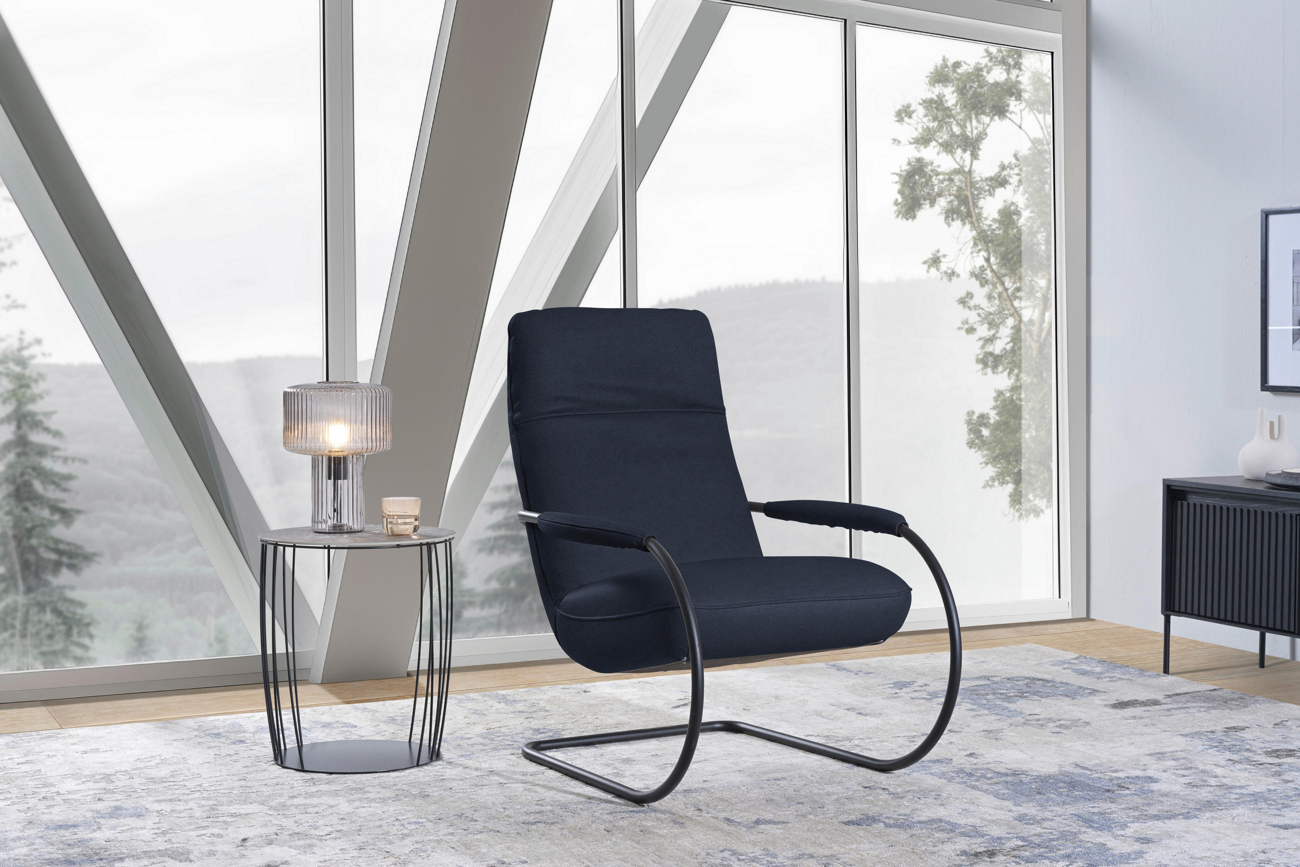 SESSEL in Echtleder Dunkelblau  - Schwarz/Dunkelblau, Design, Leder/Metall (80/104/99cm) - Koinor