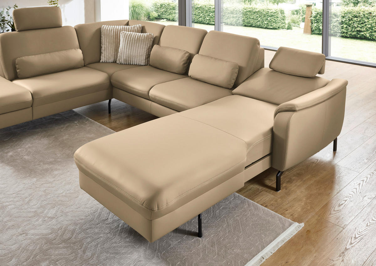 WOHNLANDSCHAFT Beldomo premium in Echtleder Beige  - Beige/Schwarz, KONVENTIONELL, Leder/Metall (224/306/168cm) - Beldomo Premium