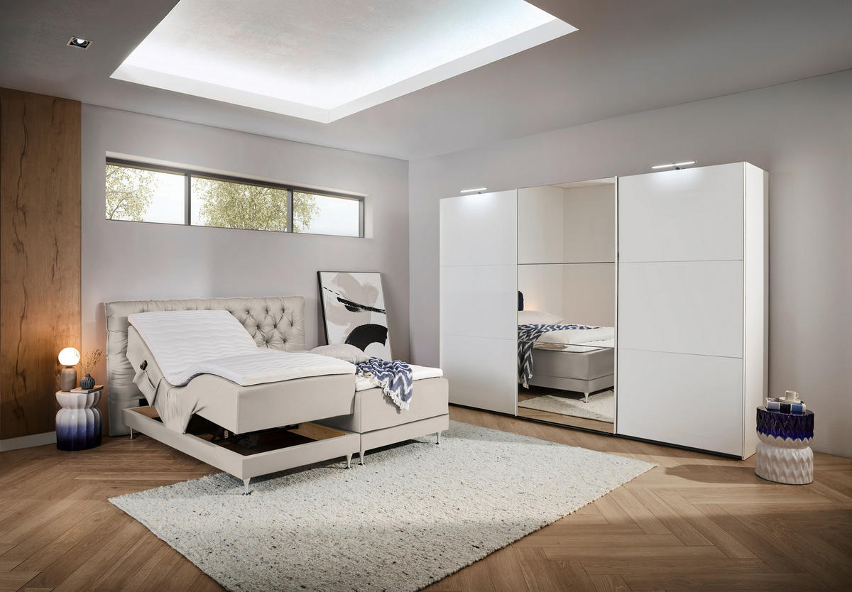 BOXSPRINGBETT 160/200 cm  Creme  - Blau/Silberfarben, Basics, Holzwerkstoff/Textil (160/200cm) - Welnova