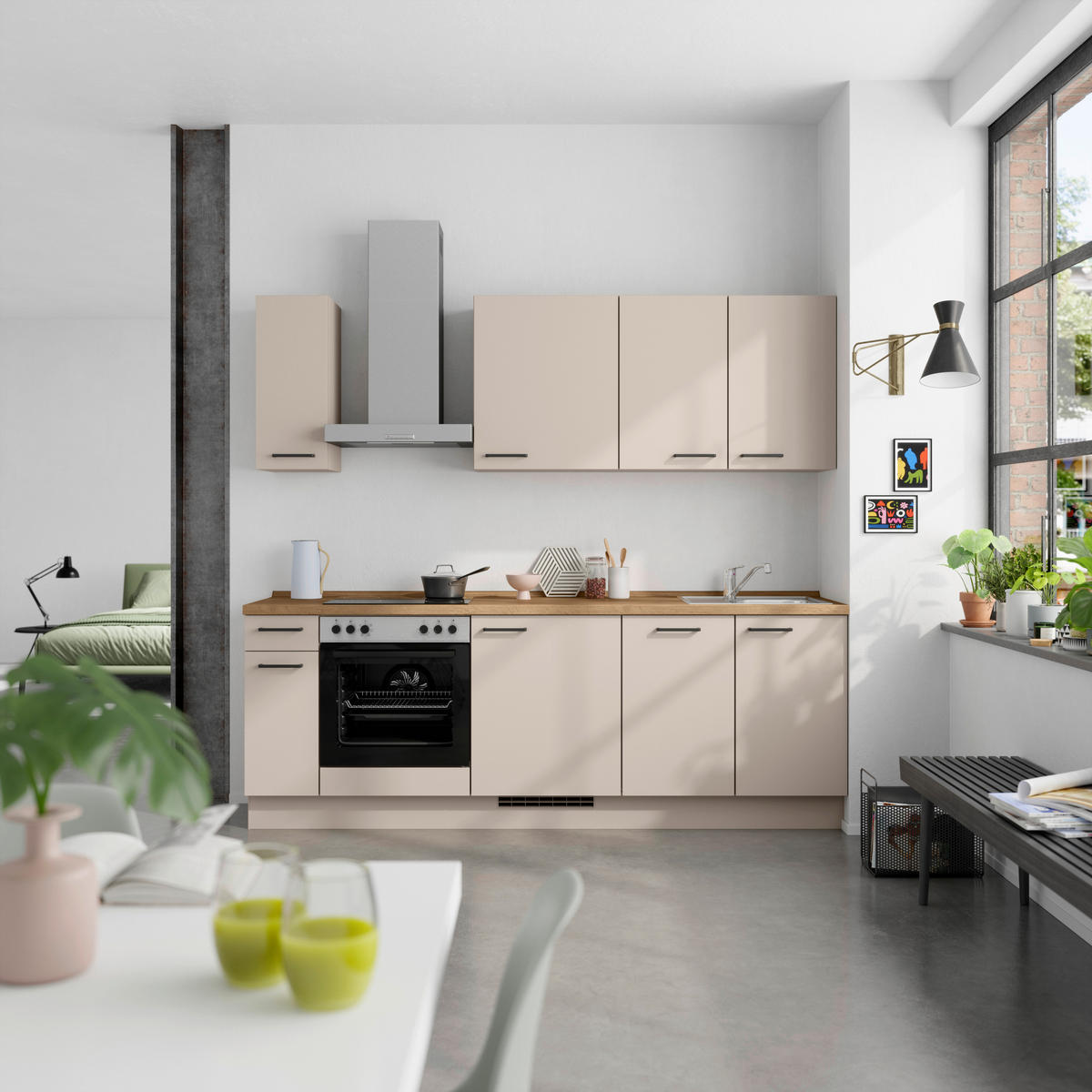 KÜCHENLEERBLOCK 240 cm   in Eichefarben, Sandfarben  - Sandfarben/Eichefarben, MODERN, Holzwerkstoff/Metall (240cm) - Nobilia