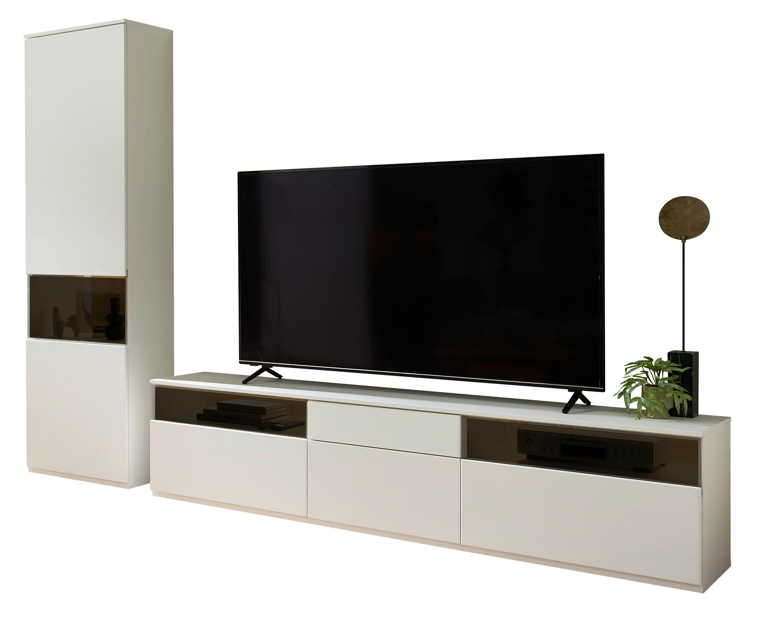 WOHNWAND  in Weiß  285/215/45 cm  - Schwarz/Weiß, KONVENTIONELL, Glas/Holzwerkstoff (285/215/45cm) - Venda