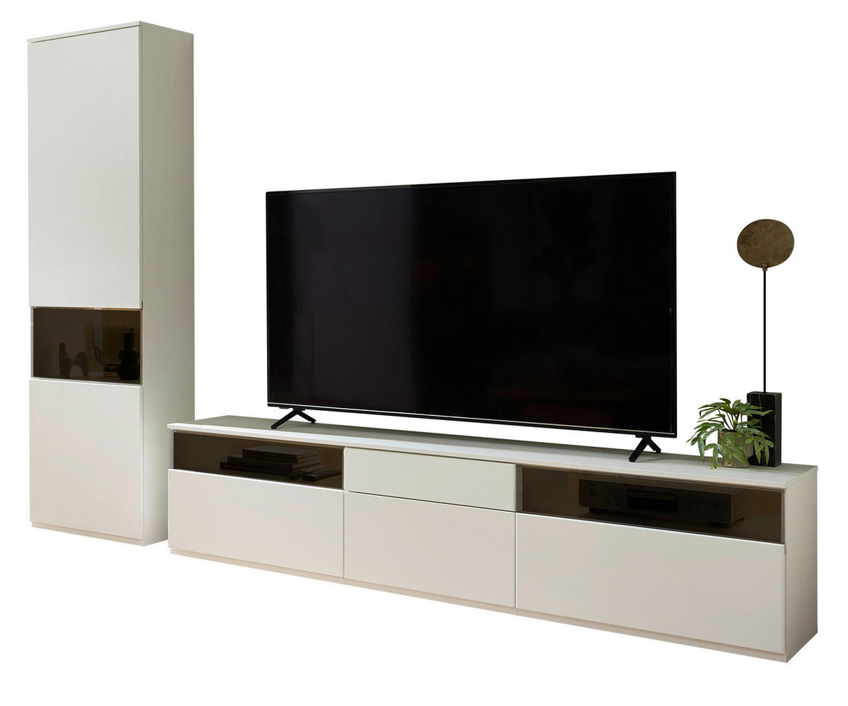 WOHNWAND  in Weiß  285/215/45 cm  - Schwarz/Weiß, KONVENTIONELL, Glas/Holzwerkstoff (285/215/45cm) - Venda