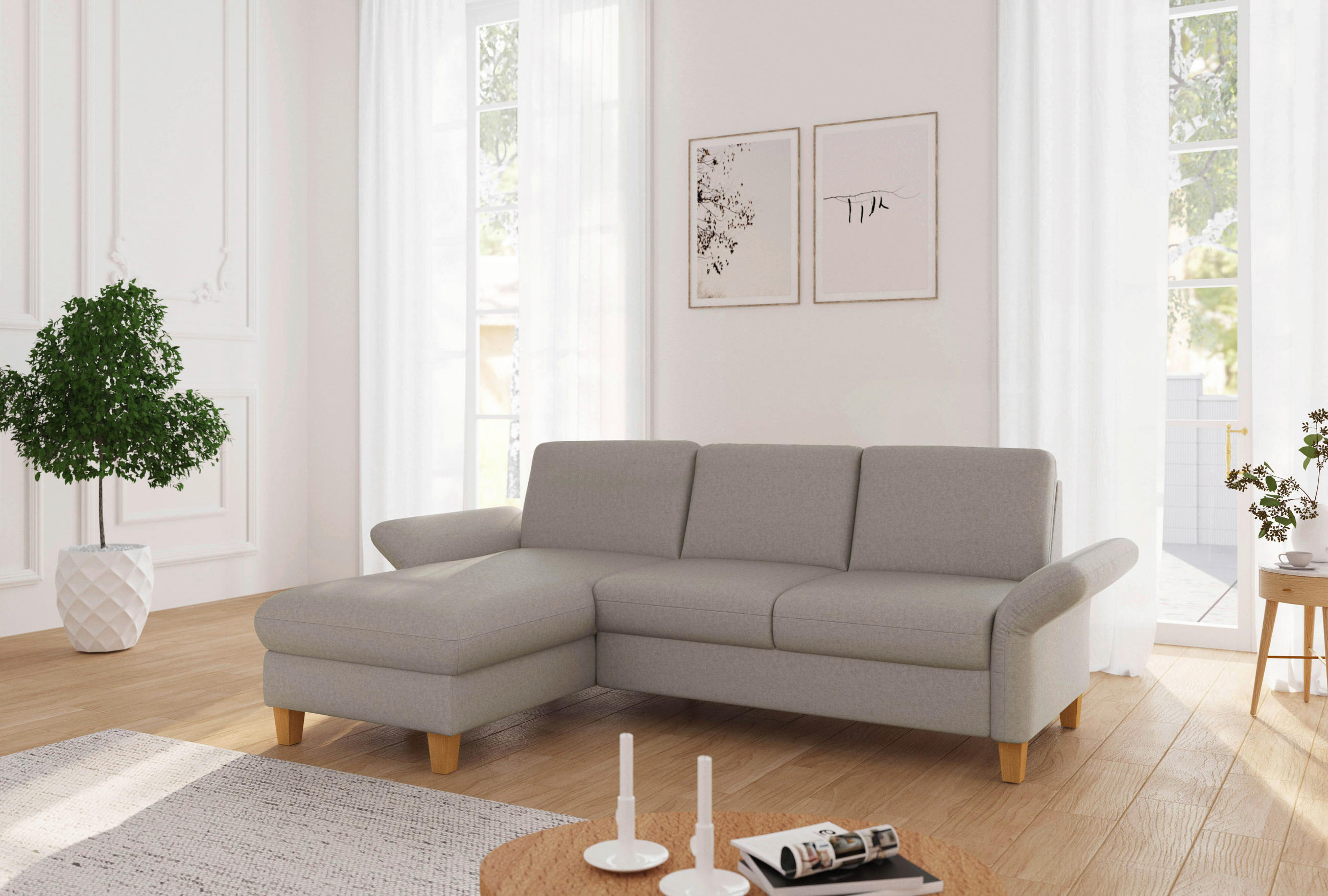 ECKSOFA in Flachgewebe Taupe - Taupe/Eichefarben, Konventionell, Holz/Textil (164/251cm) - Sit & More