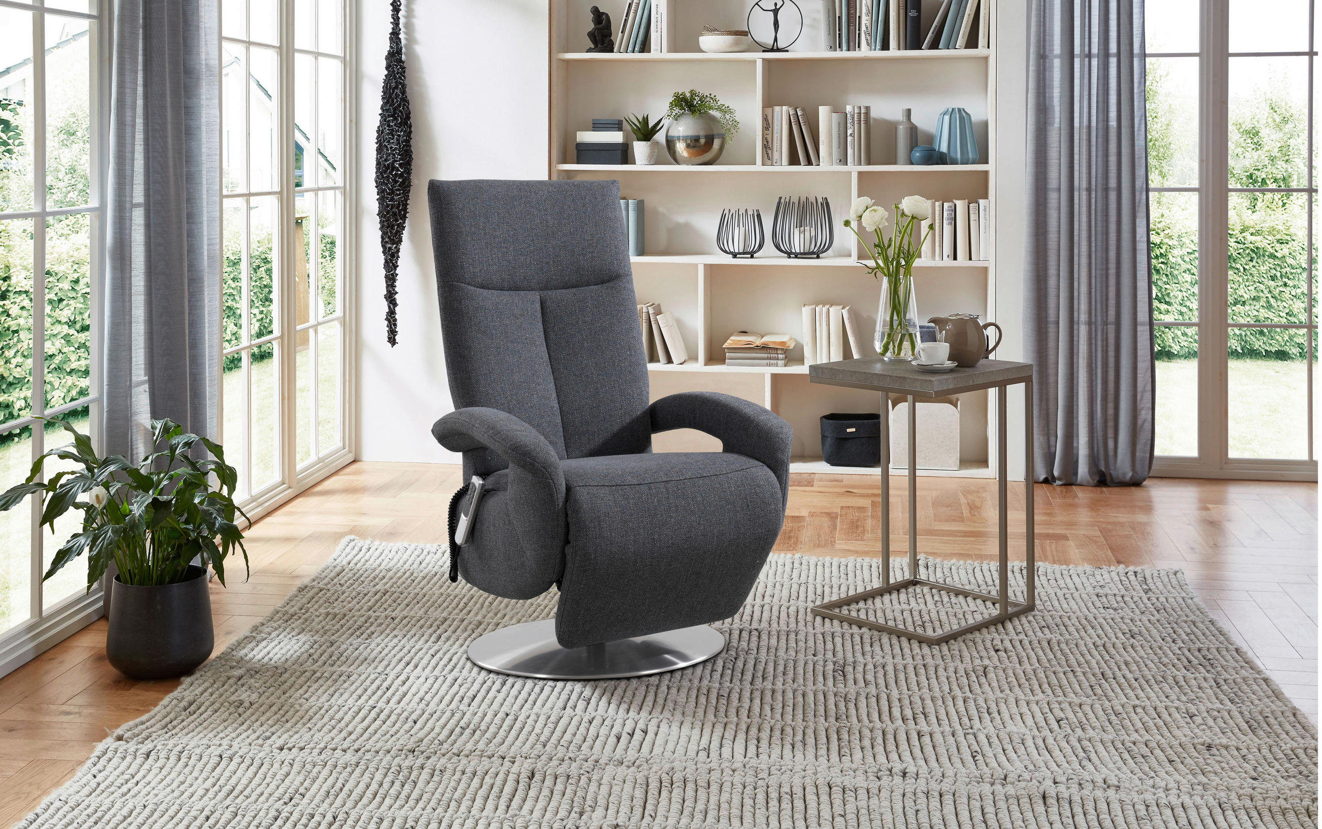 DREHSTUHL Flachgewebe Blaugrau  - Chromfarben/Blaugrau, KONVENTIONELL, Textil/Metall (74/112/82cm) - Sit & More