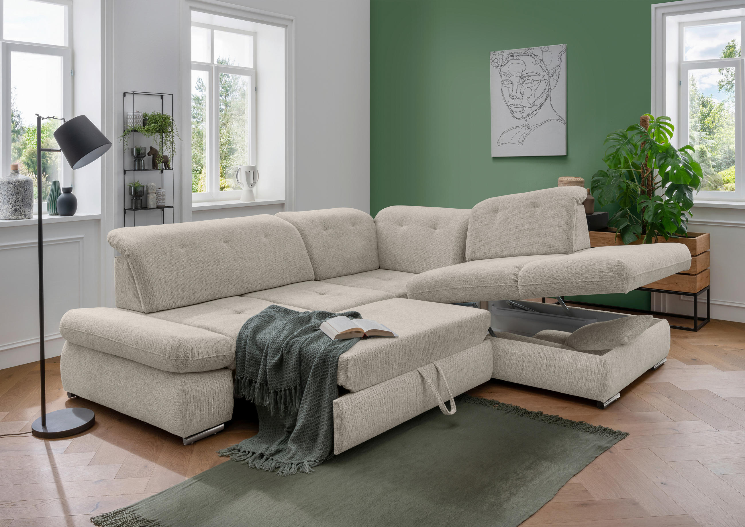 ECKSOFA in Chenille Beige  - Chromfarben/Beige, Design, Textil/Metall (280/254cm) - Livetastic