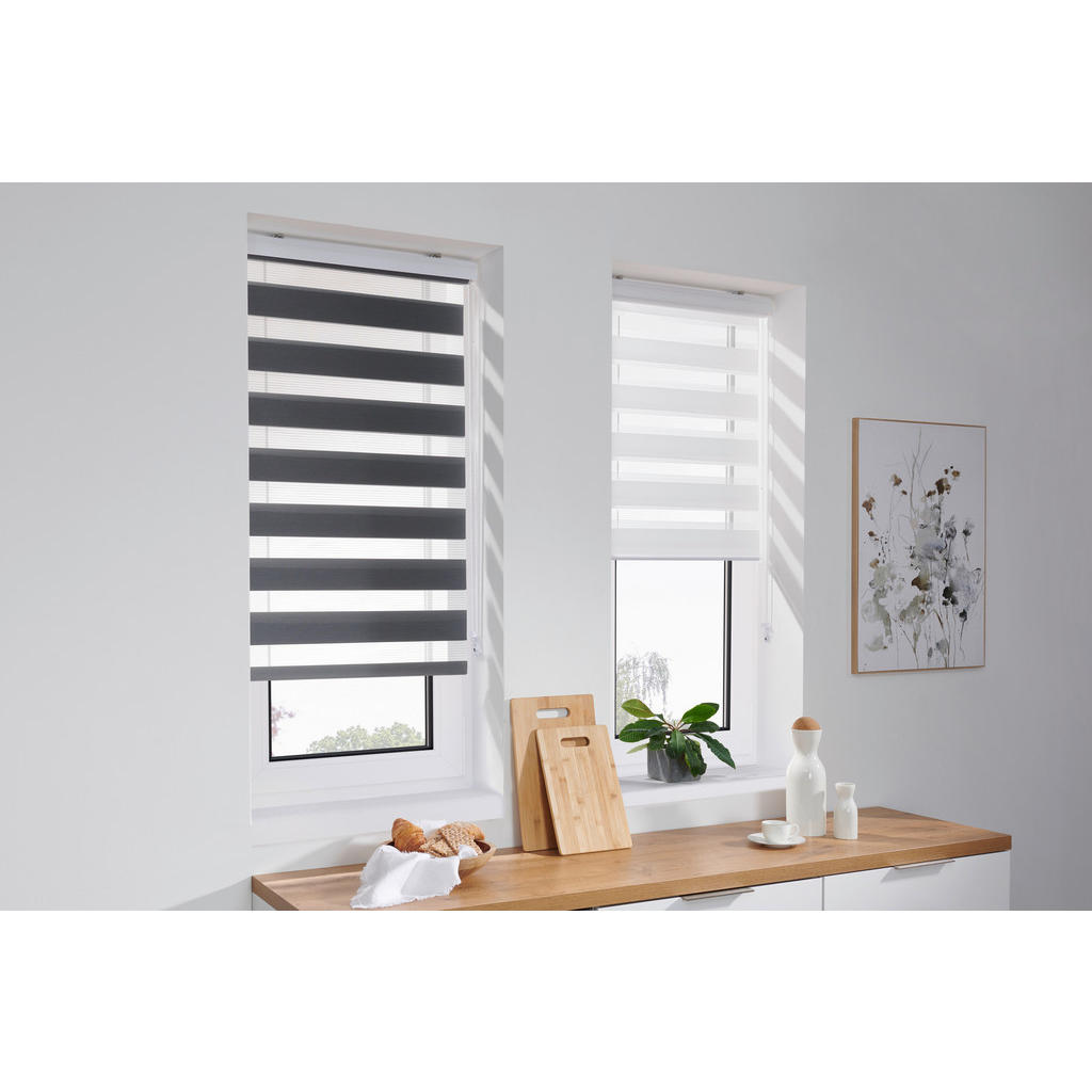Thumbnail - Boxxx Doppelrollo Elements, Grau, Transparent, Textil, Streifen, 80x210 cm, Länge universell einstellbar, Wohntextilien,...