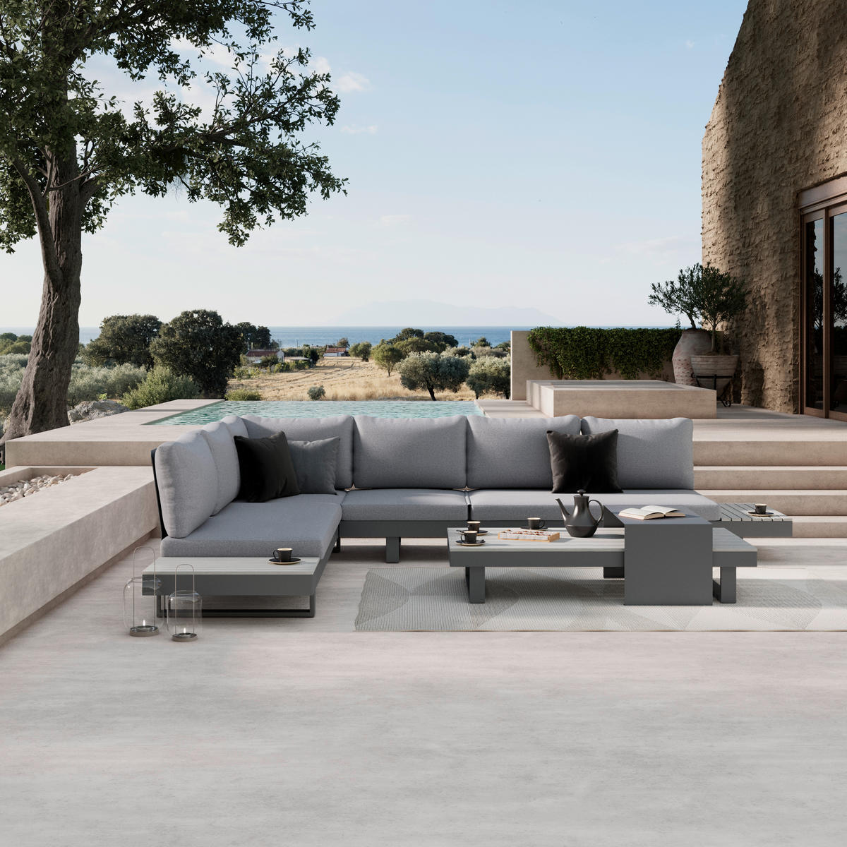 LOUNGEGARNITUR 245/329 cm Aluminium  - Dunkelgrau/Anthrazit, MODERN, Kunststoff/Textil (245/329cm) - Ambia Garden