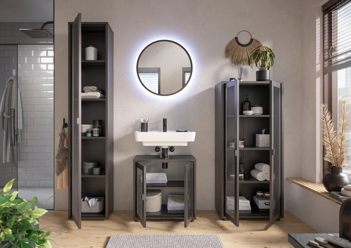 MIDISCHRANK 60/135/30 cm  - Schwarz, Design, Kunststoff/Metall (60/135/30cm) - home24