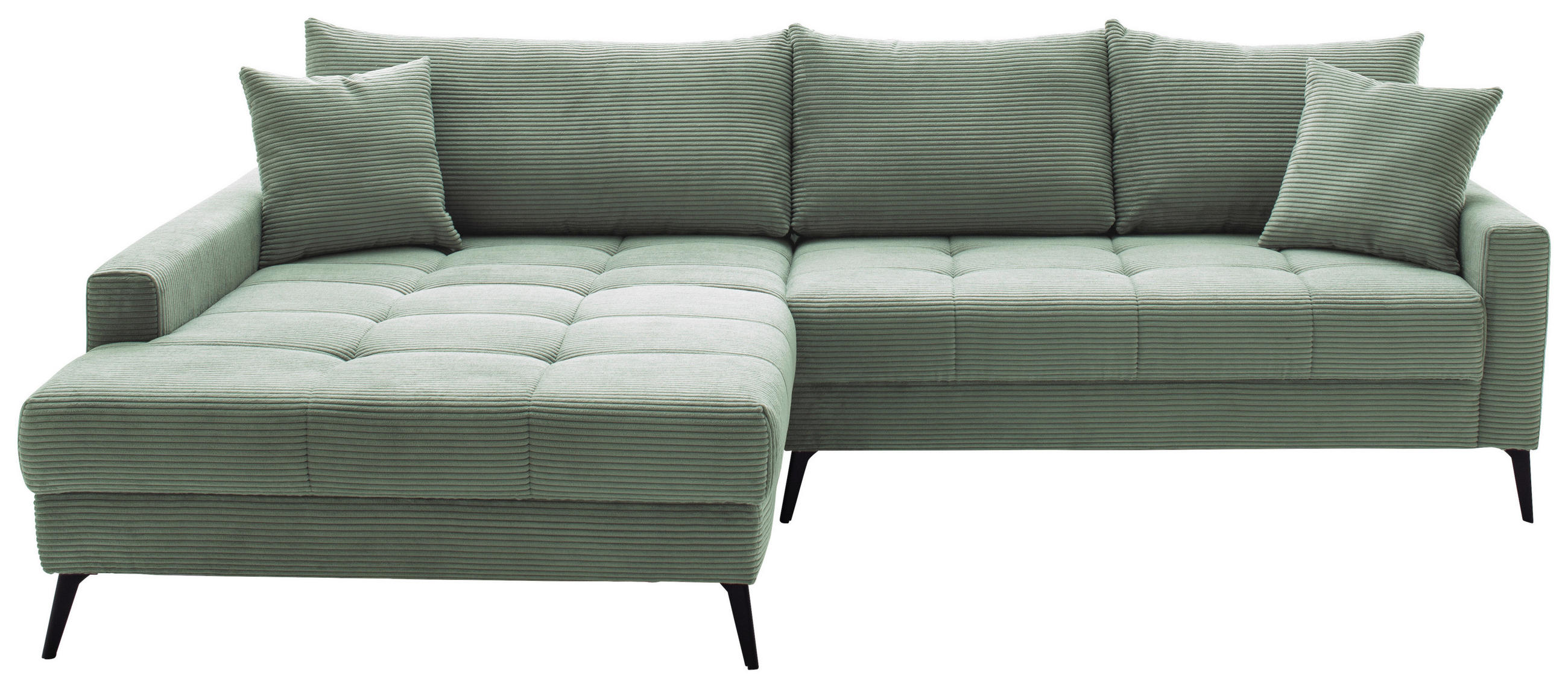 ECKSOFA Pastellgrün Cord  - Pastellgrün/Schwarz, KONVENTIONELL, Textil/Metall (173/280cm) - Hom`in