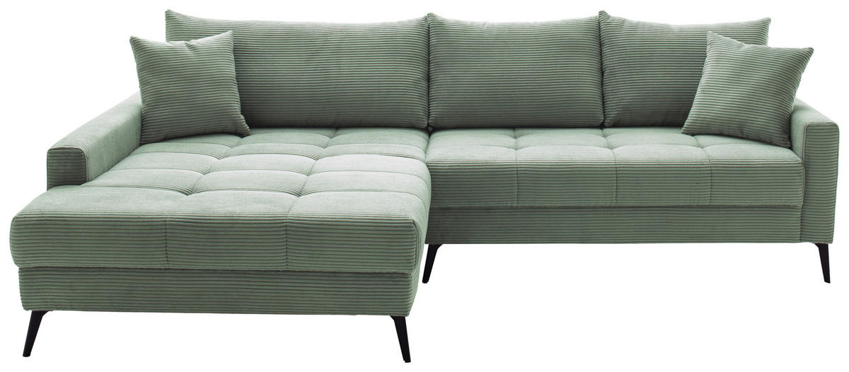 ECKSOFA Pastellgrün Cord  - Pastellgrün/Schwarz, KONVENTIONELL, Textil/Metall (173/280cm) - Hom`in