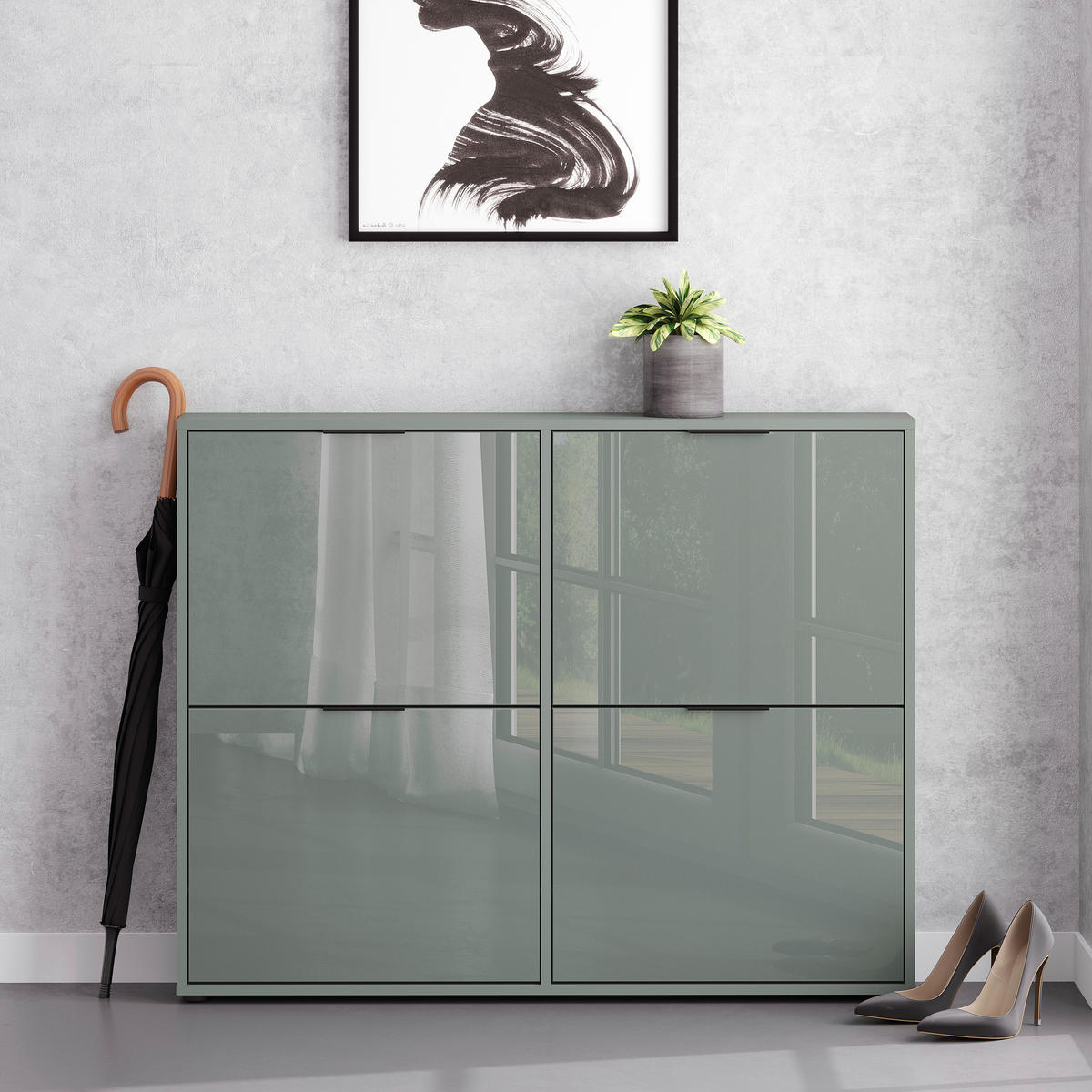 SCHUHKIPPER - Salbeigrün/Schwarz, MODERN, Glas/Holzwerkstoff (118/93/17cm) - Boxxx