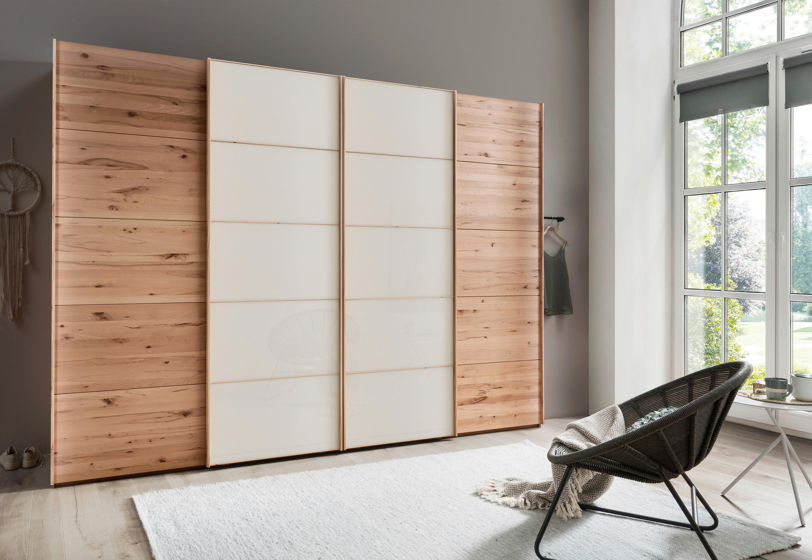 SCHWEBETÜRENSCHRANK 330/236/67 cm 4-türig Buchefarben, Champagner  - Champagner/Buchefarben, Natur, Glas/Holz (330/236/67cm) - Linea Natura