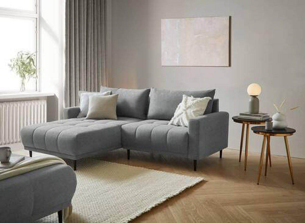 ECKSOFA in Flachgewebe Grau  - Schwarz/Grau, Design, Holz/Textil (215/160cm) - Stylife