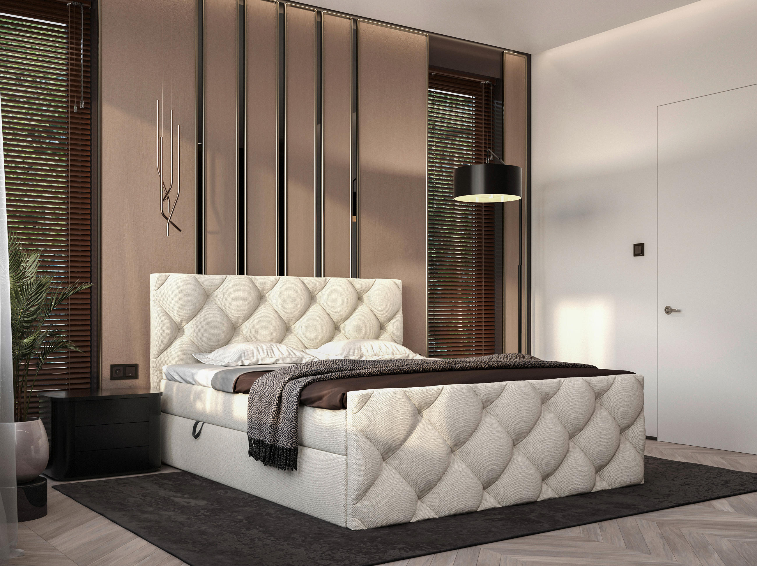 BOXBETT 160/200 cm  in Creme  - Creme/Schwarz, Konventionell, Kunststoff/Textil (160/200cm) - Carryhome