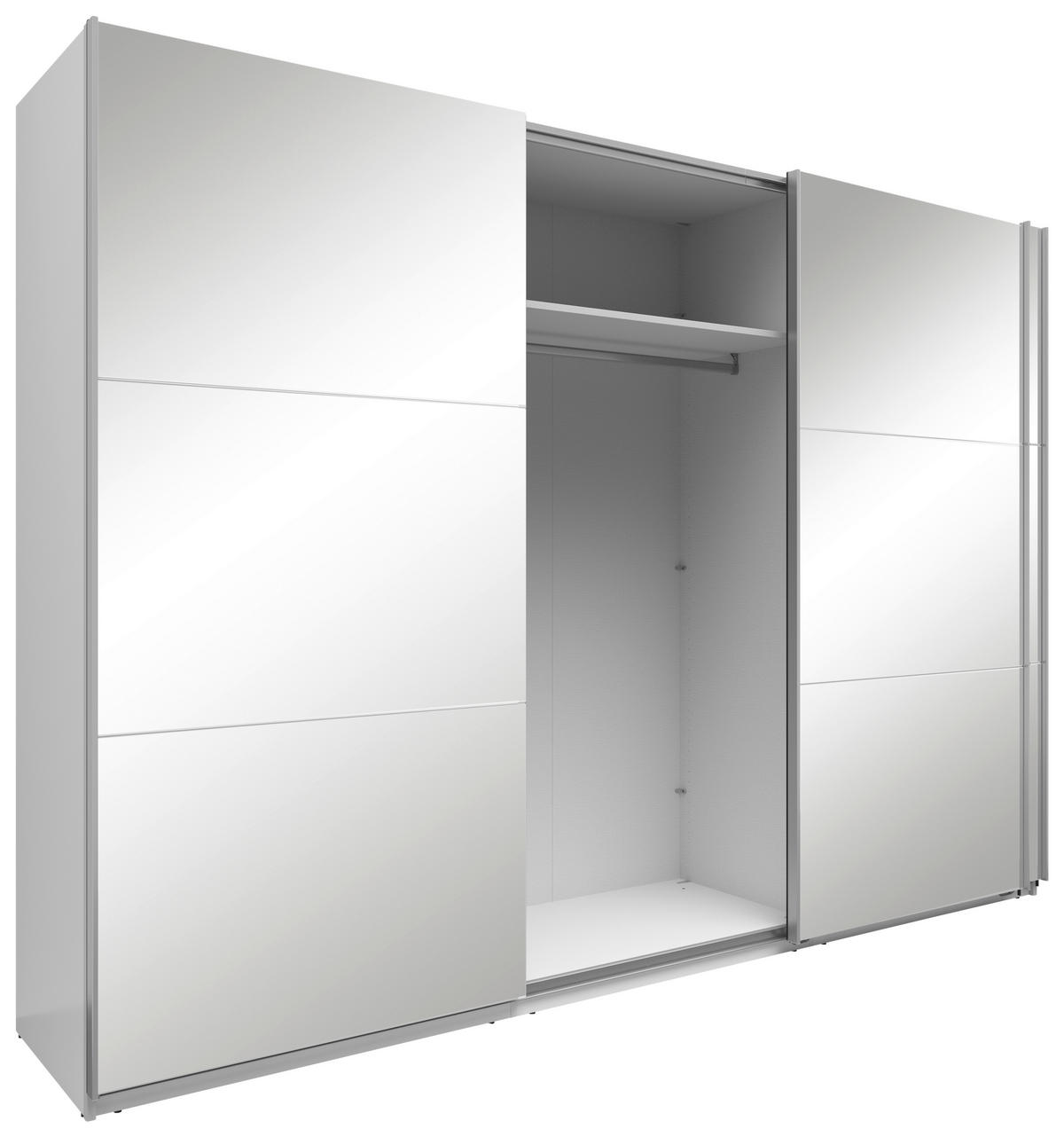 SCHWEBETÜRENSCHRANK 300/216/64 cm 3-türig Weiß  - Silberfarben/Weiß, Basics, Glas/Holzwerkstoff (300/216/64cm) - Boxxx
